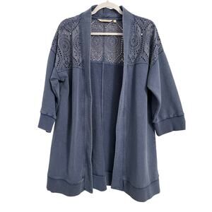 Soft Surroundings Womens M Cottagecore Embroidered Eyelet Longline Cardigan Boho